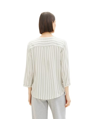 TOM TAILOR Damen Bluse mit Streifen & Brusttaschen, 34820 - Green Offwhite Stripe, 32 – Ansicht 3