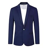 YOUTHUP HERREN SAKKO SLIM FIT SPORTLICH BLAZER JACKETT FREIZEIT BUSINESS 1 KNOPF ANZUGSJACKE, NAVY BLUE, XXL
