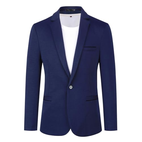YOUTHUP Blazer Homme Veste de Costume Slim Fit Un Bouton Veston Elégant Formel Casual décontracté Business Soirée, Bleu Marine, L