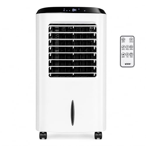 MYLEK Portable Air Cooler 10L for Home with Remote Control & 2 Ice Packs - 4-in-1 Air Cooler Air Purifier Ioniser & Humidifier - LCD Display 8 Hour Timer 3 Speeds 3 Wind Settings & Oscillation