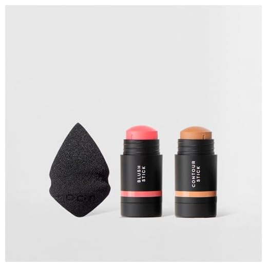 Kit Mini Blush em Bastão Rosa Claro + Mini Contorno em Bastão Marrom Claro + Mini Esponja de Maquiagem Océane Edition (3 Produtos)