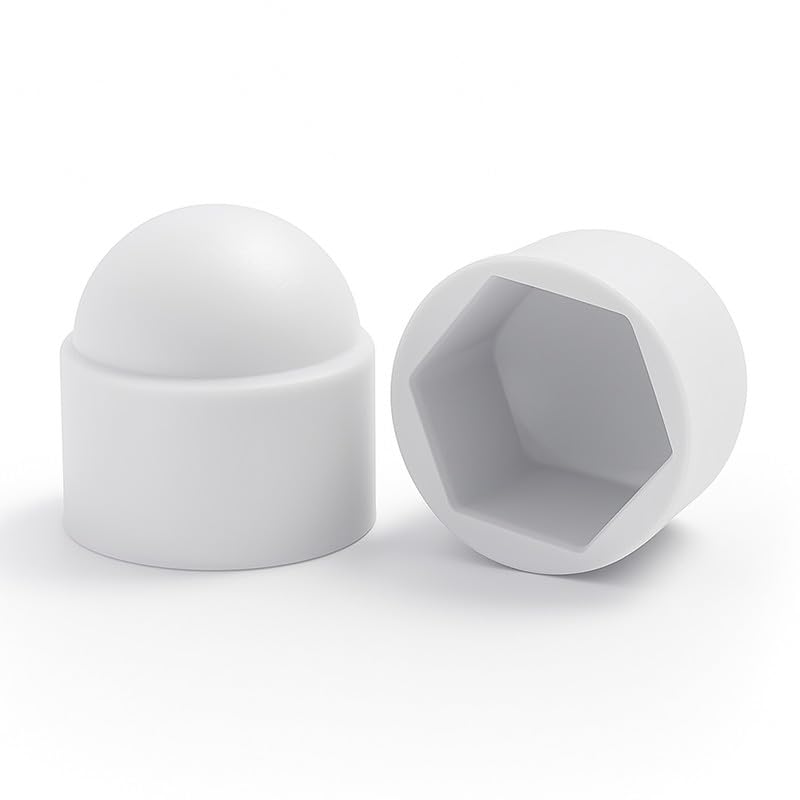 Hexagonal Cover Caps [for M6 - SW 10 mm, Pack of 8] - White Plastic Protective Caps for Screws and Nuts
