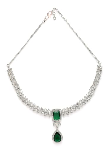 Image of Karatcart Elegant Silver Plated Blue American Diamond Necklace Set for Women