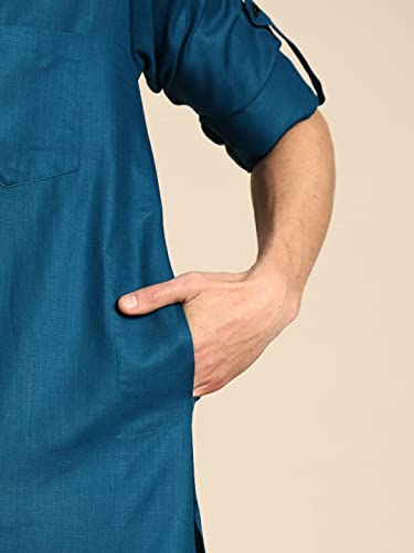 Image of Rajubhai Hargovindas Men's NavyBlue Pathani Kurta Suit with Elastic Salwar Pajama (NETT-38)