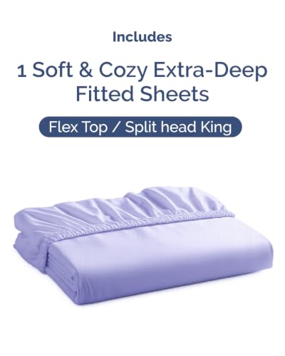 Image of Extra Deep Flex Top Split Head King Fitted Sheet - Hotel Luxury Single Fitted Sheet Only - Easily Fits 18 inch to 24 inch Mattress - Ultra Soft, Wrinkle Free w /Extra Deep Pockets - Lavender