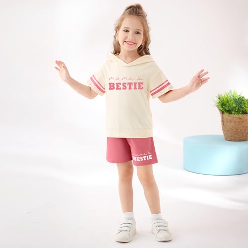 Image of WESIDOM Toddler Girl Clothes Letter Print Drop Shoulder Hoodie Sweatsuits and Short Set 2 Piece Outfit Little Girls Tracksuit