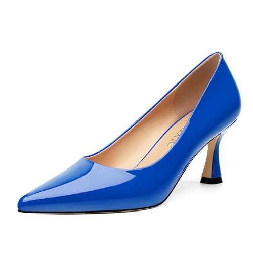 Women's Pumps, Slip On Pointed Closed Toe Kitten Heels for Women, Patent Comfortable Mid Heel Pumps Women's Office Dress Shoes 2.5 Inch