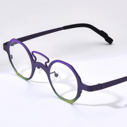 Image of FONEX Colorful Pure Titanium Glasses Frame Women Retro Round Eyeglasses