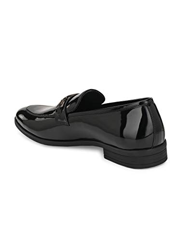 Image of San Frissco Men's Loafers Glossy Trending Shoes with Buckle | Textured Formal Shoe for Office, Slip-On Loafers | Stylish Lightweight and Comfortable Shoes