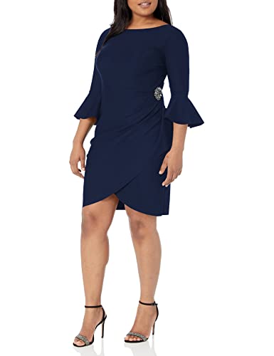 Alex Evenings Women's Plus-Size Short Slimming Sheath Dress with Bell Sleeves , Navy Plus , 14 Plus (Apparel)