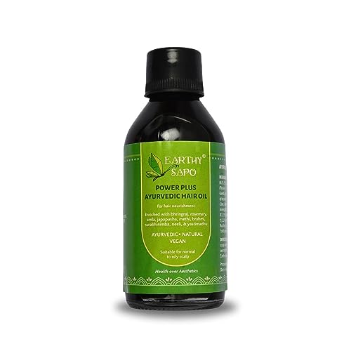 Image of Earthy Sapo Handmade Power Plus Ayurvedic Hair Oil | Formula with Bhringraj, Brahmi & Rosemary for Strengthening and Nourishing Hair Care | 100 ml Bottle