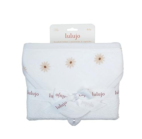 Image of Lulujo Hooded Towel Absorbent Cotton Dual Layered Baby Bath Towel with Hood| 32in x 32in| Daisies