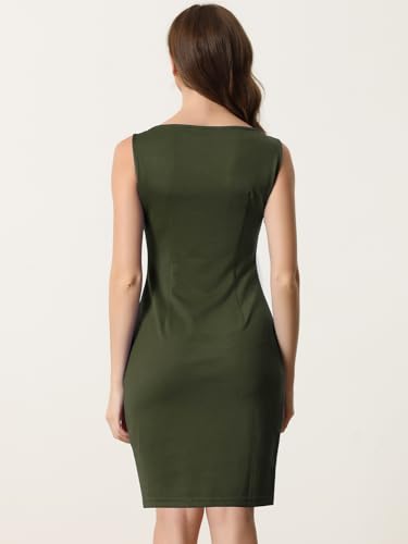 Image of Allegra K Sheath Dress for Women's Business Teacher Sleeveless Boat Neck Dressy Casual Office Dresses