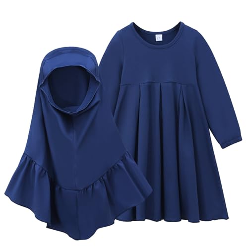Lmdudan Girls Muslim Dress with Hijab Kid Abaya Long Sleeve Eid Robe 2025 Ramadan Thobe Kaftan Islamic Dresses Prayer Clothes