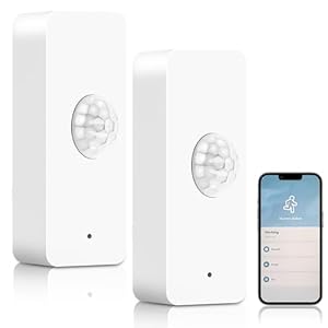 WiFi Bewegungssensor, 2 Stück Smart Bewegungsmelder Drahtloser Bewegungssensors mit Fernüberwachungs App, Kompatibel mit Smart Life/Tuya APP/Alexa, Sprachbefehl