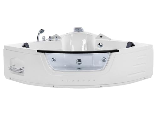 Bain à Remous Baignoire Balnéo d'Angle Moderne en Acrylique Blanc 144 cm avec Hydromassage et Lumière LED et Surface Vitrée pour 2 Personnes Beliani