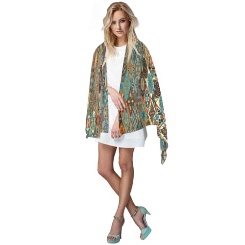 Tavisto Mandala Tribe Boho Long Scarf Lightweight Sheer Scarves Sunscreen Silk Shawl Wraps Soft Thin Neckerchief Fashion Scarf for Women Men4