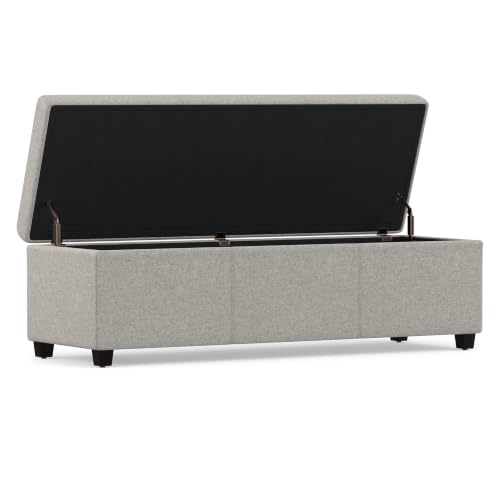 Image of SIMPLIHOME Avalon 54 inch Wide Linen Look Fabric Storage Ottoman in Cloud Grey