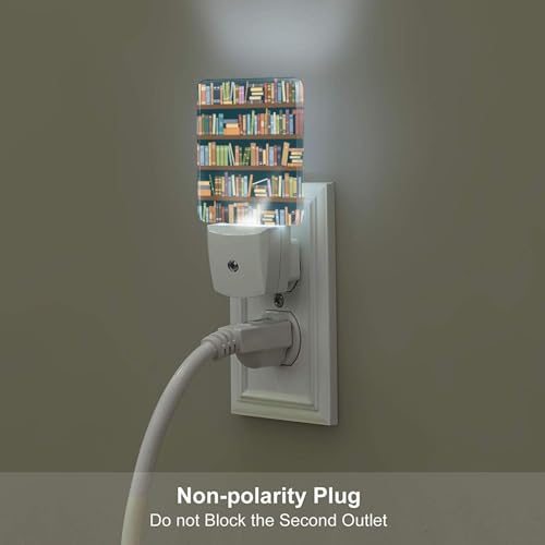 Image of Bookshelves Full of Books Night Light,Plug-in Night Lights with Dusk to Dawn Sensor for Stairway,Hallway,Bedroom Sleep Friendly Ideal for Women /Girls /Boys Gift,0.5w