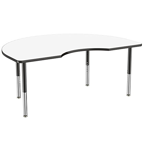 FDP Dry-Erase Mobile Kidney Activity School and Office Table (48 x 72 inch), Super Legs w Glides and Casters for Collaborative Spaces, Adjustable Height 19-30 inches - Whiteboard Top Black Edge