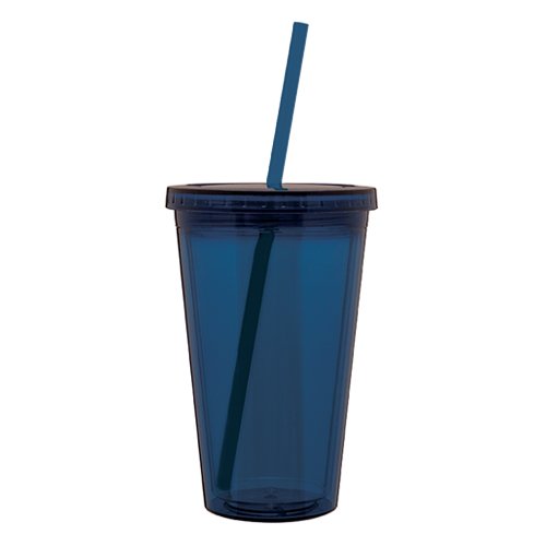 Simple Green Solutions - Acrylic Double Wall Cup for Cold Drinks, Reusable Cups with Lids and Straws, Insulated Plastic Tumblers with Lids and Straw, Acrylic Tumblers, 16 oz Capacity, Indigo Blue