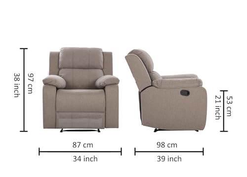 Image of Urban living - Monaco Single Seater Fabric Manual Recliner | 1 Seater Sofa | Single Sofa Recliner | 1 Seater Chair Sofa | 1 Year Warranty | Brown