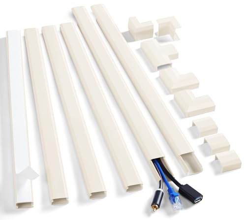 Image of ZhiYo Cord Cover Wall Kit, 94.5in Cord Hider Wall Mounted TV, Wire Covers for Cords, Paintable Wire Hiders for TV On Wall, TV Cable Hider Wall Kit, Wall Cord Concealer, 6 x L15.7in W0.98 H0.5in, Beige