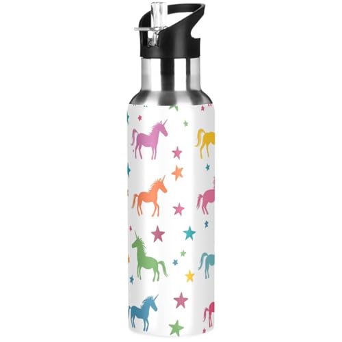 Colorful Unicorn Pattern Water Bottle Kids Insulated Sports Vacuum Stainless Steel Mug with Straw Lid & Handle 20 oz -  ALAZA, g426626243p490c525s1051