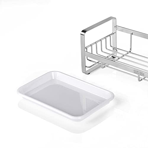 HULISEN-Kitchen-Sink-Sponge-Holder-304-Stainless-Steel-Kitchen-Soap-Dispenser-Caddy-Organizer-Countertop-Soap-Dish-Rack-Drainer-with-Removable-Drain-Tray-not-Including-Dispenser-and-Brush