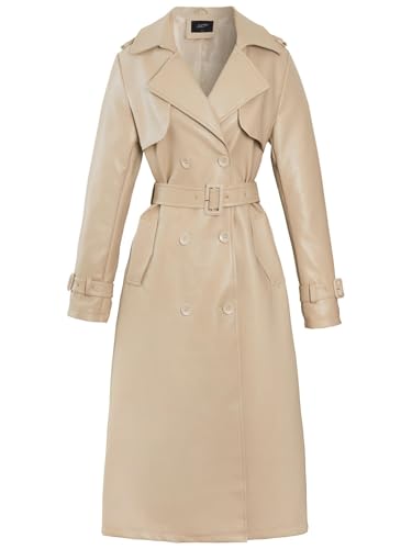 SS7 Womens Faux Leather Maxi Trench Coat PU