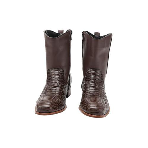 Men's Cowboy Boots Alligator Embossed Leather Square Toe Chunky Heel Side Zipper Mid-Calf Western Boots4