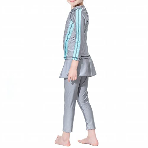 RNTOP Girls Swimsuit 3PCS Rash Guard Bathing Suit Top+Pant+Cap UPF 50+ Sun Protective Long Sleeve (Grey, 2-3 Years)