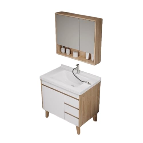 hybmszj 洗面化粧台 セラミック製シンク付き キャビネット 二/三面鏡付 冷水&温水蛇口 床置き式 全面収納 浴室の装飾 冷水&温水蛇口・ロッカー付 床置き式 キャビネット手洗い器組み合わせ 全面収納 浴室の装飾 トイレ床置き式 一体セラミック浴室鏡