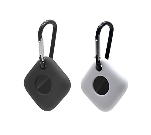 Tile Mate (2022) Cover with Carabiner - Tile Mate GPS Item Finders Anti-Lost Keychain Protective Cover - Case for Tile Mate Pet Dog Collar - Tile Mate Silicone Holder Accessories-Black+White