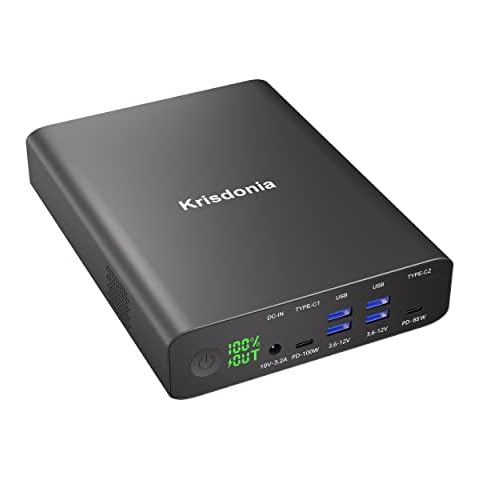 Krisdonia Portable Charger, PD 100W USB C Power Bank 64000mAh Fast Charging External Battery Pack with Dual USB-C PD (100W&65W) & 4 USB-A (QC3.0 18W) for TYPE-C Laptops, MacBook Pros, XPS, iPad Pro Cover