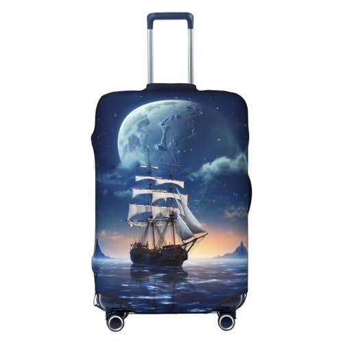Moonlit Night Sea Sailboat Luggage Cover Protector Anti-Scratch Washable Fits 18-32 Inch Luggage-X-Large