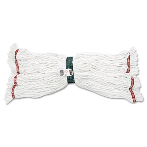 Image of Rubbermaid Commercial Web Foot Shrinkless Wet Mop, Medium, 1-Inch Green Headband, White, Heavy Duty Industrial Wet Mop For Floor Cleaning Office /School /Stadium /Lobby /Restaurant