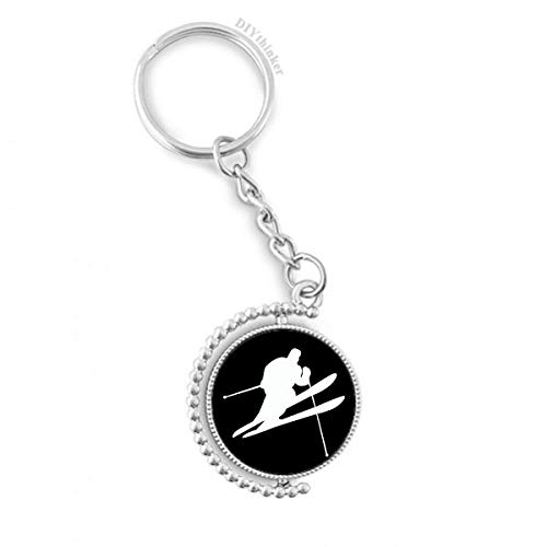Porte-clés ski silhouette rotatif en métal robuste 1,2x3,5"