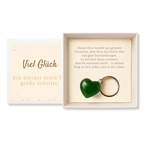 Milaboo® Handgefertigte Geschenkbox mit Herzstein – Persönliche Botschaft in schöner Stülpbox (Viel Glück - Aventurine)