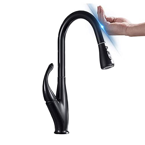 Robinet évier cuisine monotrou capteur extractible mitigeur noir tactile - 2