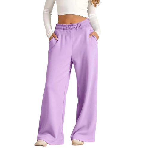 Ayolanni Joggers for Girls Girls Sweatpants Wide Leg Elastic Waist Casual Sweat Pants with Pockets Baggy Athletic Trackpants Kid Preppy Clothes Purple