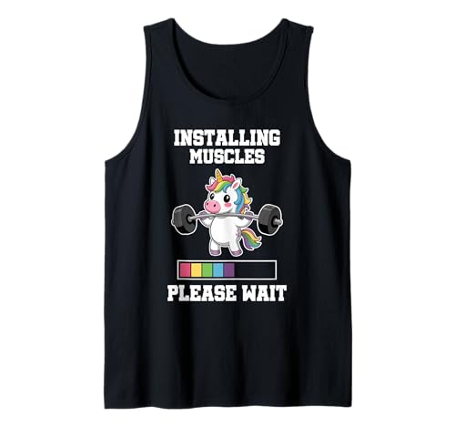 Installing Muscles Please Wait Funny Cute Gym Unicorn Tank Top