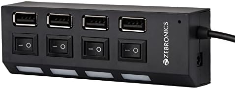 ZEBRONICS 150Hb 4 Port USB Hub with Dedicated On/Off Switch, Led Indicators, 45Cm Cable Length, Optional Power Input Port, Multi Device and Plug Play Usage