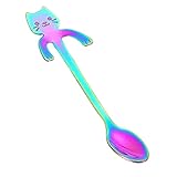 ⋫Seguro de usar: la cuchara creativa para gatos es segura de usar. La apariencia de arcoíris de la cuchara no tiene ingredientes de pintura. La cuchara agitadora para gatitos es el plasma de vacío exterior original de acero inoxidable recubierto con una capa de metal.