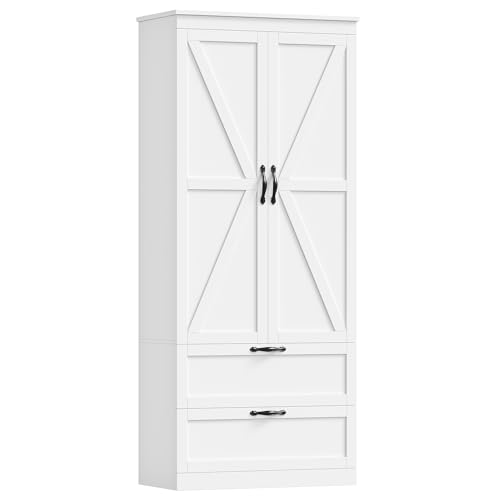 HOCSOK Küchenschrank, Küchenbuffet mit 2 Türen und 2 Schubladen, Buffetschrank Vorratsschrank Küche mit Verstellbare Ablage, Hochschrank Mehrzweckschrank, Weiß HOCSOK Küchenschrank, Küchenbuffet mit 2 Türen und 2 Schubladen, Buffetschrank Vorratsschrank Küche mit Verstellbare Ablage, Hochschrank Mehrzweckschrank, Weiß