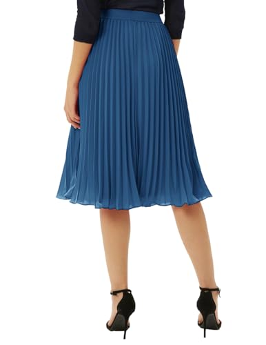 Image of GRACE KARIN Pleated Midi Skirt for Women,Chiffon Elastic High Waist Knee Length Skirts,Swing Flare A-Line Outfits