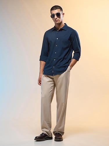 Image of TECHNOSPORT Men's Polyester Slim Fit Solid Casual Shirt with Ts Lytra