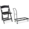 EventStable Titan Series 50 Resin Folding Chairs with 2 Dollies and 2 Straps Bundle - White Indoor/Outdoor Lightweight Folding Chair - Padded Folding Chair for Weddings Parties Events
