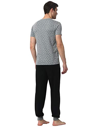 Image of Mack Jonney Men Cotton Blend Relaxed Night Suit Co-Ord Set with V-Neck Half Sleeve T-Shirt and Track Pant-Vj-Mns-Ttp-Group16