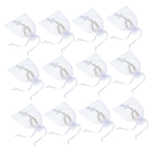Chapelet en perles de bois avec croix NUOBESTY : lot de 40 pour baptême